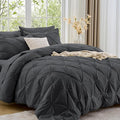Sasttie Twin XL Comforter Set, 5-Piece Bed in a Bag, Pintuck Bedding Set for All Season, Includes Comforter, Flat Sheet, Fitted Sheet, Pillowcase and Pillowsham, Dark Grey