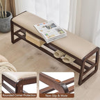 CozyDH Shoe Storage Bench with Cushion, Entryway Shoe Bench with 2 Shelf, Wooden Shoe Organizer, Solid Wood Legs, for Hallway, Bedroom (Walnut 47")