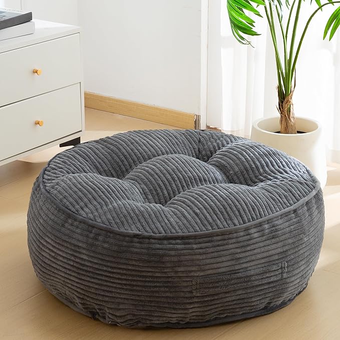 8" Washable Floor Pillow Cushion for Adults, Meditation Cushion Pillow, Large Round Floor Sitting, Removable Tufted Corduroy Cover, for Tatami Living Room or Yoga, 22x22 Inch, Machine Washable