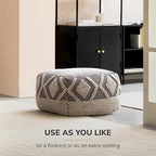 Anji Mountain 100% Handmade & Handcrafted Comfortable Home Décor Pouf Ottoman Footrest for Living Room, Bedroom, Nursery, Kidsroom, Patio Furniture - (22" x 22" x 16"- Gray,Ivory)