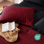 MUXHOMO 7 Pieces Full Comforter Set, Seersucker Bed in a Bag Full Size, All Season Luxury Bedding Set with Comforter, Flat Sheet, Fitted Sheet, Pillowcases & Shams, Red & Black
