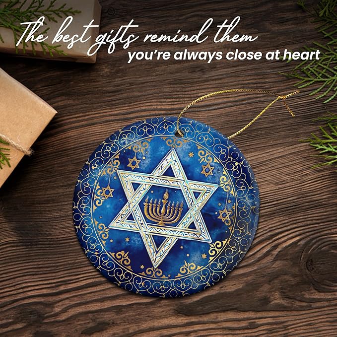 FLAGWIX Christmas Hanukkah Gifts for Men Women - Ceramic Christmas Ornaments 2025 for Tree - Hanukkah Decorations for Home, Spiritual Birthday Gifts for Mom Sister Friends, Jewish Gift Ideas