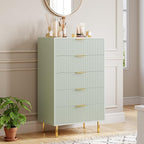 GarveeHome Green Dresser, Modern 5 Drawer Dresser for Bedroom with Gold Handle and Large Drawer, Wood Double Chest of Drawers and Storage Organizer for Living Room, Hallway, Entryway