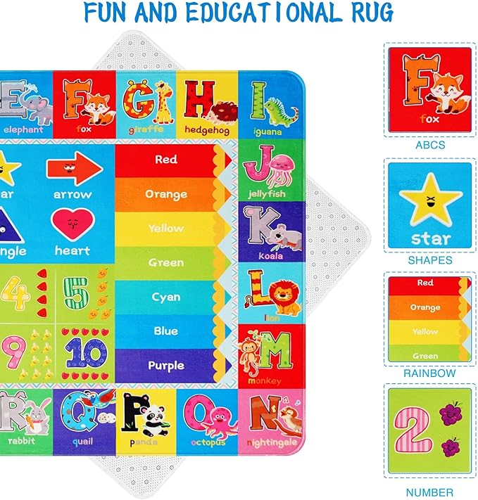 Baby Play Mat Kids Rug for Floor, Playmat for Kids Toddlers Infant, Extra Large Thick Playtime Collection ABC, Numbers, Animals Educational Area Rugs for Playroom (59 x 39.4 Inch)