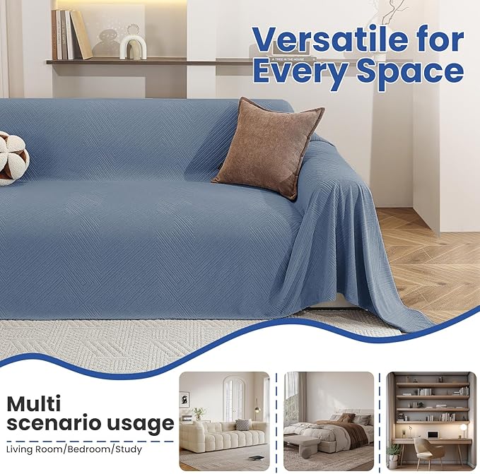 Couch Cover for Dogs, 78"x118", Washable Couch Covers for 2 Cushion Couch Sofa, Sectional Couch Covers L Shape, Couch Cover Blanket, Non Slip Sofa Slipcovers for Living Room, Blue