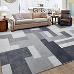 FlyDOIT Modern Geometric Patchwork Area Rug, 6x9 Gray Large Rugs for Living Room, Rockwood Collection Indoor Rugs for Bedroom, Throw Carpet Floor Decor for Entryway Dining Room Office Dorm Nursery