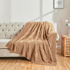 CozeCube Check Knit Throw Blanket, Beige Checkered Throw for Couch, Decorative Christmas Soft Cozy Warm Knitted Blanket for Bed Sofa Living Room, 50"X60"
