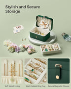 SONGMICS Jewelry Organizer Box, Travel Jewelry Case, 2-Layer Travel Case for Earrings, Necklaces, Bracelets - Portable Jewelry Storage with Large Capacity, Gift Idea, Forest Green UJBC166C01
