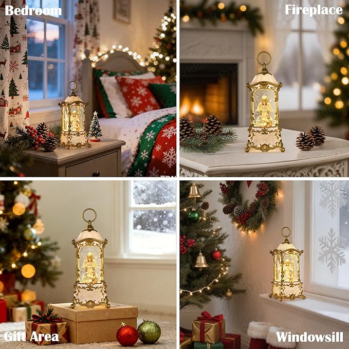 Nativity Snow Globe Christmas Decorations Indoor Angel Nativity Scene Gifts Classic Relief Texture Musical Glitter Snowfall USB/Battery Timer Lantern 12.5 inch