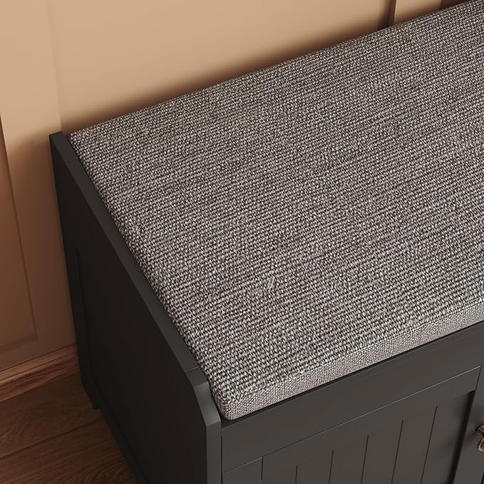HOMEFORT 54.4" Shoe Bench with Lift Top Storage, Entryway Bench with Cushioned Seat, Wooden End of Bed Bench, Shoe Cabinet Bench with Hidden Storage Space, for Bedroom, Hallway,Black