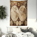 Ambesonne World Map Tapestry King Size, Old World Map Drawn in 1720s Nostalgic Style Art Historical Atlas Vintage Design, Wall Hanging Bedspread Bed Cover Wall Decor, 88" X 88", Multicolor