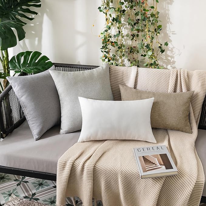 MIULEE Pack of 2 Decorative Outdoor Solid Waterproof Throw Pillow Covers Faux Linen Garden Farmhouse Cushion Cases for Patio Tent Balcony Couch Sofa 20x12 Inch Taupe Grey