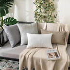 MIULEE Pack of 2 Decorative Outdoor Solid Waterproof Throw Pillow Covers Faux Linen Garden Farmhouse Cushion Cases for Patio Tent Balcony Couch Sofa 18x18 Inch Taupe Grey
