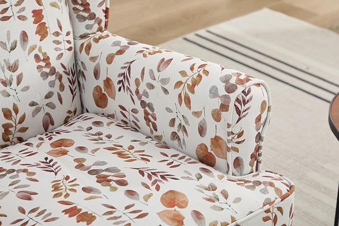 KEIKI Floral Accent Chair for Living Room - Sophisticated Vintage Charm with Classic Wood Legs, Elegant Upholstered Armchair