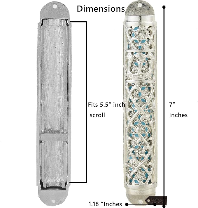 Matashi Hand Painted Enamel 7 inch Mezuzah Embellished w/Hebrew Shin and Crystals Home Door Wall Decor Home Décor Jewish Holiday Housewarming Present House Blessing Gift