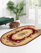 Rugs.com Chateau Collection Rug – 5' 3 x 8' Oval Red Medium Rug Perfect for Living Rooms, Large Dining Rooms, Open Floorplans