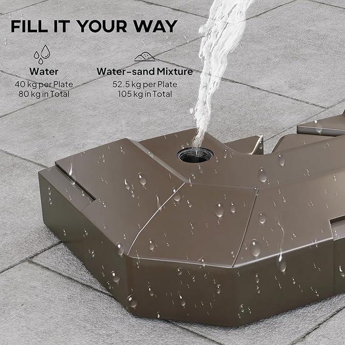 Outsunny 2-Piece Cantilever Offset Patio Umbrella Base Weight Set, 231 lb Heavy Duty Fillable Outdoor Offset Umbrella Weights with Easy-Fill Spouts for Water or Sand for Garden, Backyard, Brown