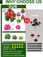 Artificial Geraniums Flowers for Outdoors Spring Decor, 8 Bundles UV Resistant Fake Geraniums Flowers Silk Faux Plants for Home Planter Gardens Table Patio Porch Indoor Summer Cemetery Decor(Color)