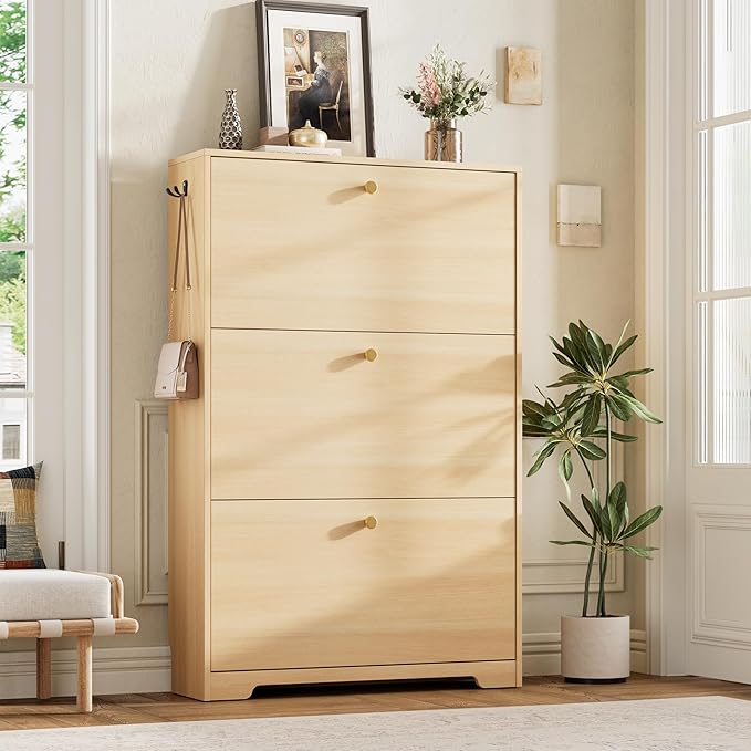 Nicetree Shoe Storage Cabinet, Slim Shoe Cabinet, Hidden Shoe Rack Cabinet, Shoe Storage Cabinet for Entryway, Hallway, Foryer, Natural Oak