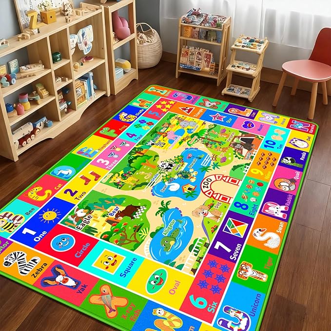 Kids Rug for Playroom, Soft & Non-Slip Educational Rug with ABC, Animals, Numbers, Floor Play Mat for Kid, Preschool Classroom Rugs Playmat for Toddler Nursery Kids (78.7X59 inch, Zoo)
