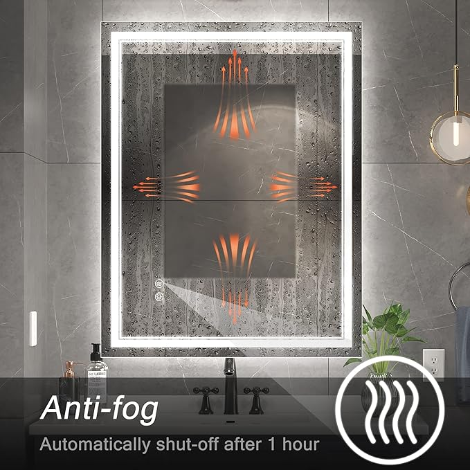 24x36 Inch Led Mirror for Bathroom with Front Light and Backlit, Bathroom Mirror with Led Lights, Vanity Mirror with Lights for Wall, Anti-Fog, Dimmable, Memory Function, Tempered Glass
