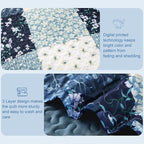 Exclusivo Mezcla Reversible Boho Quilts Twin Size, Blue Bedspreads Lightweight Coverlet All Season Patchwork Quilt Bedding Set with Printed Floral Pattern (1 Quilt, 1 Pillow Sham)