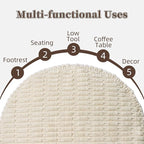 Unstuffed Pouf Ottoman Cover Soft Storage Extra Seat Farmhouse Comfortable Bohemian Poufs Accent Footrest 20x20x8 Inches for Living Room Bedroom Study Nook (Beige, Round)