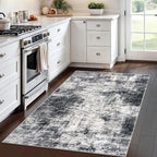 IOHOUZE Abstract Area Rug 4x6 Ft Washable Rugs for Entryway Indoor, Non Slip Small Living Room Rugs Printed Faux Wool Throw Rug, Floor Carpet for Kitchen Nursery Playroom, Black Grey