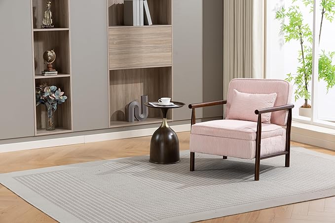 KEIKI Mid Century Modern Accent Chair with Storage, Corduroy Fabric Armchair with Secret Storage Space, for Living Room, Bedroom