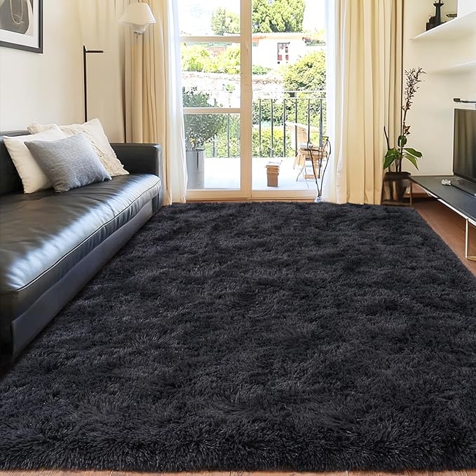 Rugs for Living Room 8x10, Soft Shaggy Modern Shag Area Rug for Bedroom, Upgrade Non-Slip Plush Fluffy Carpet for Kids Boys Girls Room Home Decor Aesthetic, Charcoal Gray