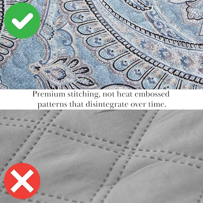 Southshore Fine Living, Inc. Full/Queen Quilt Bedding Set, Paisley Full Size Summer Bedspread, Boho Bedding Set for Full Size Mattress, Queen Size Quilt Coverlet & Matching Shams, Pure Melody Aqua