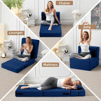 FILUXE Convertible Folding Sofa Bed - Sleeper Chair with Pillow, Modern Linen Fabric Floor & Futon Couch, Foldable Mattress for Living Room/Dorm/Guest Use/Home Office/Apartment, Single Size, Navy Blue