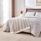 CozeCube Super Soft Fullfy Microfiber Reversible Knitted Blankets, Warm Cozy Fuzzy Plush Throw, Grey and White Melange Throw Blanket for Couch Bed Sofa, 60" x 80"