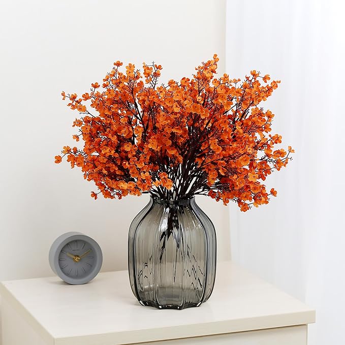 JAKY-Global Babys Breath Orange Silk Artificial Flowers 6 Bundle European Fake Silk Plants Decor Wedding Party Farmhouse Decoration Bouquets Real Touch DIY Home Garden (Orange 6pcs)
