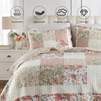 Secgo Queen Comforter Set for Bed - 100% Cotton Quilts Queen Size, Black Bedspreads (90 * 98 Inch) with 2 Pillow Shams, Patchwork Reversible Lightweight Bedding