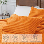 BEDELITE Fleece Queen Comforter Set -Super Soft & Warm Fluffy Burnt Orange Bedding, Luxury Fuzzy Heavy Bed Set for Winter with 2 Pillow Cases