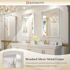 Keonjinn Brushed Silver Bathroom Mirror 24 x 36 Inch, Silver Rectangle Wall Vanity Mirror, Metal Framed Modern Rectangular Mirrors, Decorative Square Corner Farmhouse Mirrors(Horizontal/Vertical)