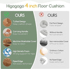 Washable Floor Pillow Cushion for Adults, Meditation Cushion Pillow, Removable Tufted Blended Corduroy Cover, Large Square Floor Sitting for Tatami Living Room or Yoga, 22x22 Inch, Machine Washable