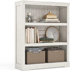 LINSY HOME 3-Tier Bookcase, Small Bookshelf Wood Display Storage Shelves Farmhouse Bookshelf for Home Office, Living Room, Bed Room - White Oak