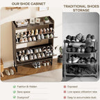 Nicetree Shoe Cabinet with 2 Flip Drawers, Freestanding Shoe Storage Cabinet with Metal Legs, Farmhouse Shoe Organizer for Entryway, Foyer, Hallway, Rustic Brown