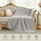Amélie Home Chevron Chenille Knit Throw Blanket for Couch, Cozy Texture Decorative Soft Blanket for Sofa & Chair, 60"x80", Light Grey