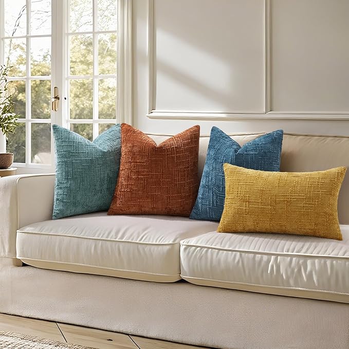 decorUhome Spring Navy Blue Chenille Throw Pillow Covers 12x20 Set of 2 Textured Soft Cozy Slubby Couch Pillow Covers Modern Farmhouse Boho Decorative Pillow Cases for Bed Sofa Living Room