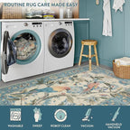 Lahome Botanical Birds Washable Blue 3x5 Rugs for Entryway, Non Slip Kitchen Rug Blue Bathroom Rugs, Boho Vintage Soft Indoor Throw Carpet for Living Room Front Door