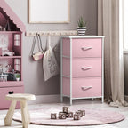 Sorbus Nightstand with 3 Drawers - Bedside Furniture & Accent End Table Chest for Home, Bedroom Accessories, Office, College Dorm, Steel Frame, Wood Top, Pastel Fabric Bins (Pink)
