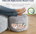 Round Pouf Ottoman,Corduroy Poufs with Memory Foam Filling for Foot Rest,Soft Footstool for Living Room,Office,20"x 17",Light Grey