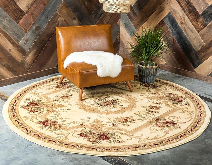 Rugs.com Chateau Collection Rug – 8' x 11' Cream Medium Rug Perfect for Kitchens, Dining Rooms