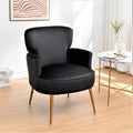 Trendy Velvet Accent Chair with Gold Metal Legs, Upholstered Armchair for Small to Mid-Size Spaces, Modern Living Room, Bedroom, Vanity Desk and Entryway, Black