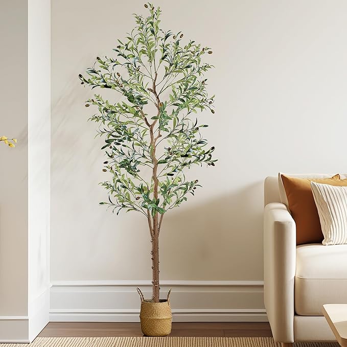 VECELO Artificial Olive Tree 6FT(72inch), Tall Faux Olive Trees in Pot, Fake Silk Plant with Dried Moss for Indoor Outdoor Home Office Decor, 2 Pack