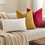 decorUhome Spring Red Chenille Euro Sham Throw Pillow Covers 22x22 Set of 2 Textured Soft Cozy Slubby Couch Pillow Covers Modern Farmhouse Boho Decorative Pillow Cases for Bed Sofa Living Room