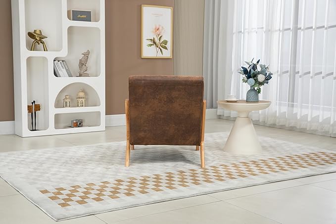 KEIKI Mid Century Modern Accent Chair, Upholstered Reading Chair with Extra Lumbar Pillow, Natural Jute Fabric, Easy Assembly